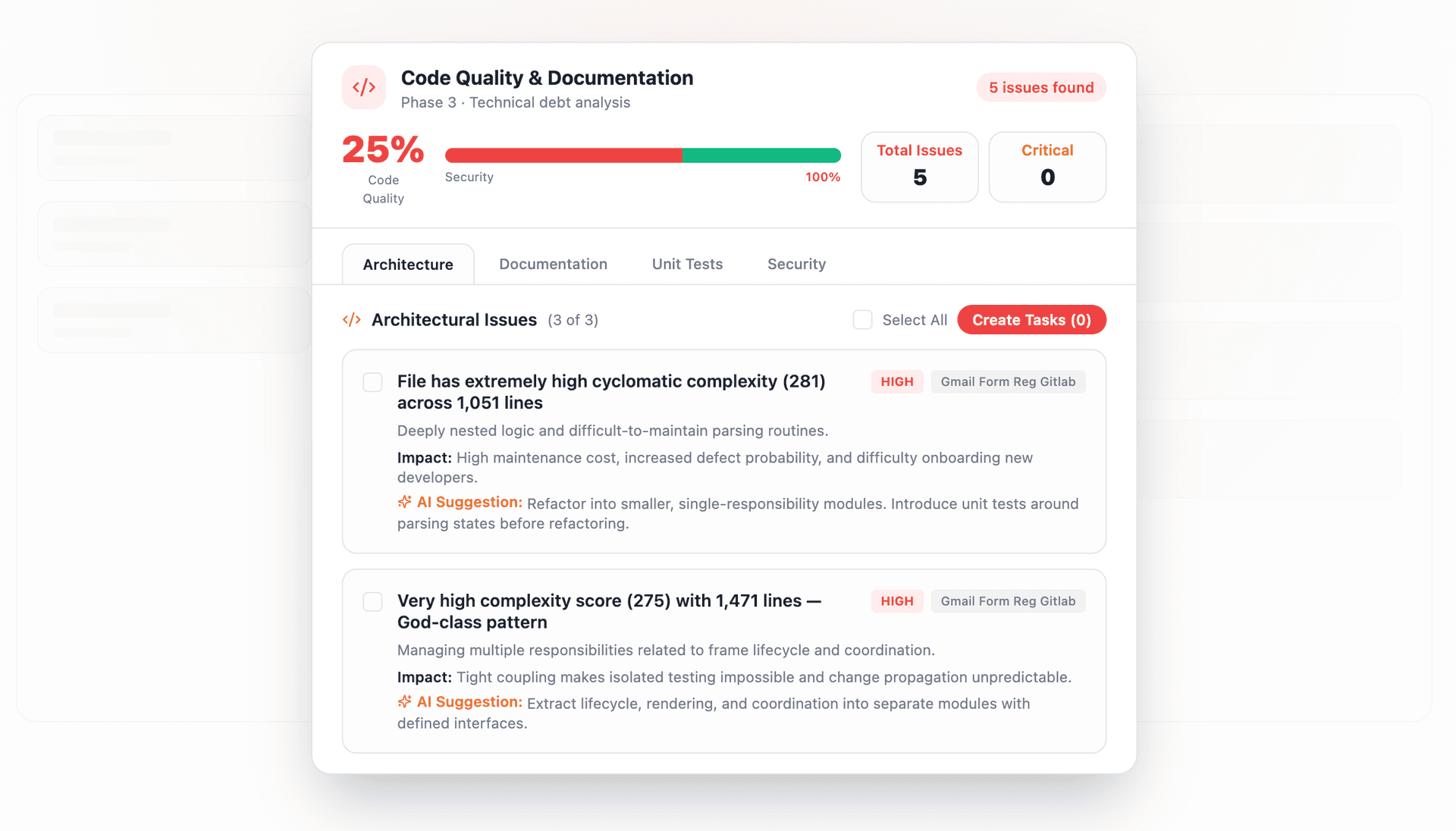 Score code quality per story and get a report you can act on